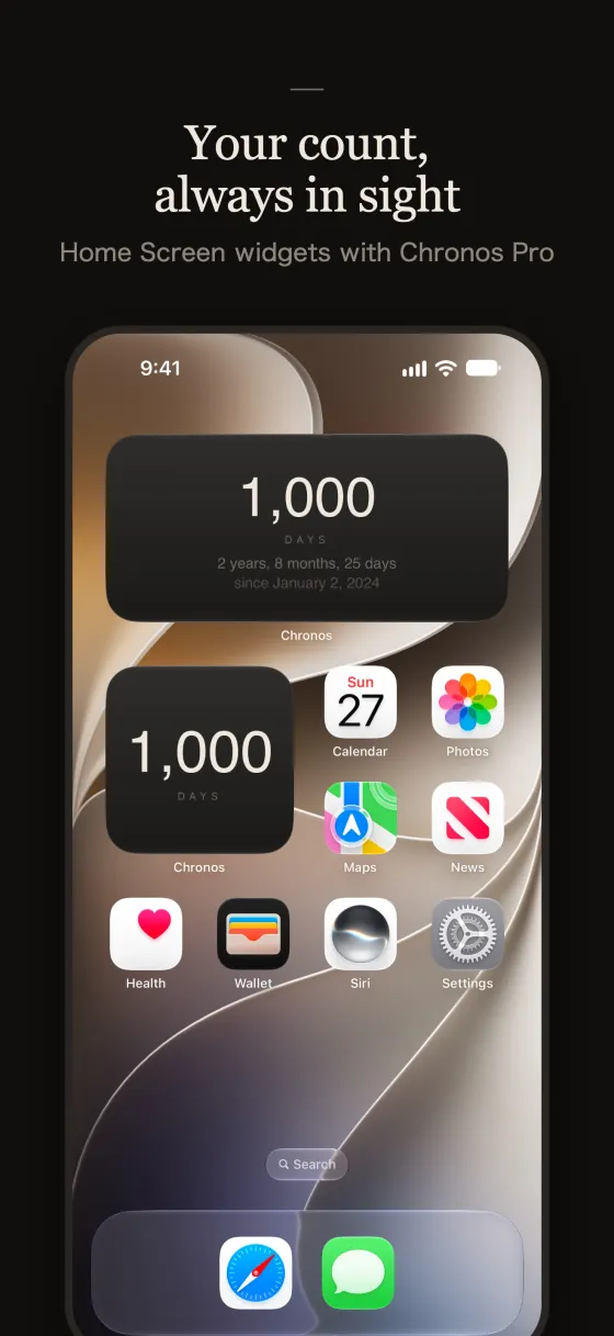 Your count, always in sight. Home Screen widgets with Chronos Pro.