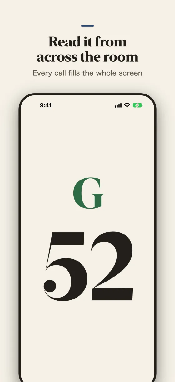 Read it from across the room. Every call fills the whole screen.