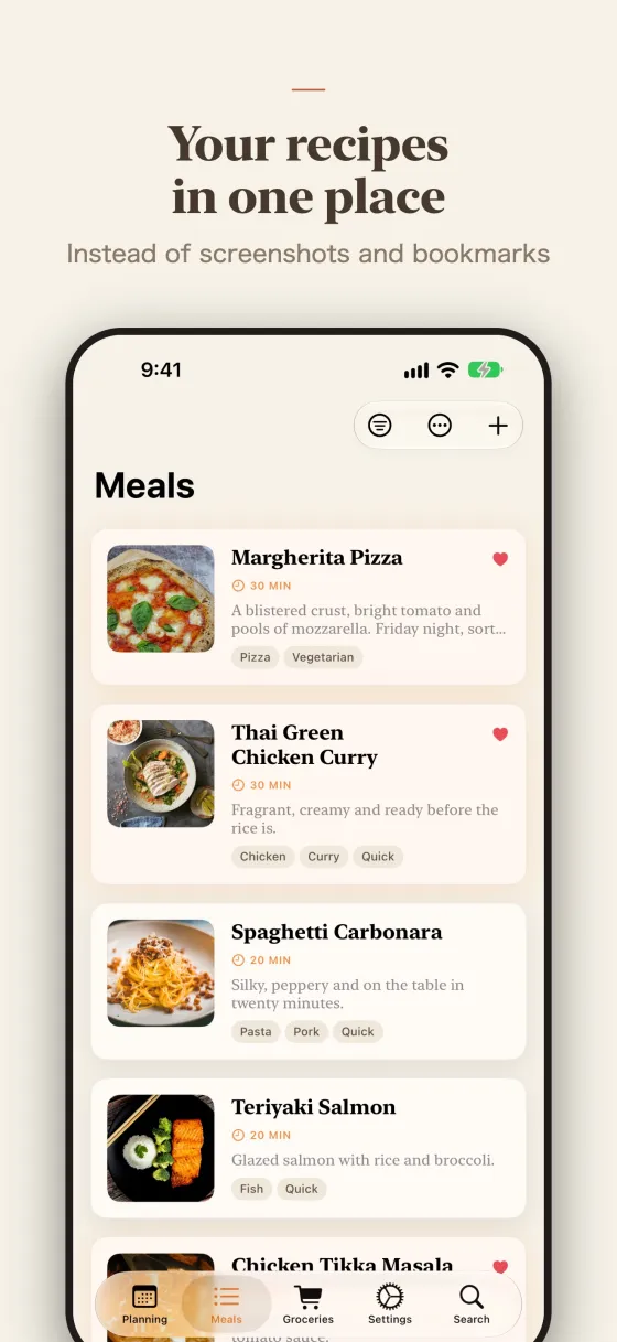 Your recipes in one place, instead of screenshots and bookmarks.
