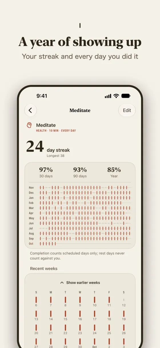 A year of showing up. Your streak and every day you did it.