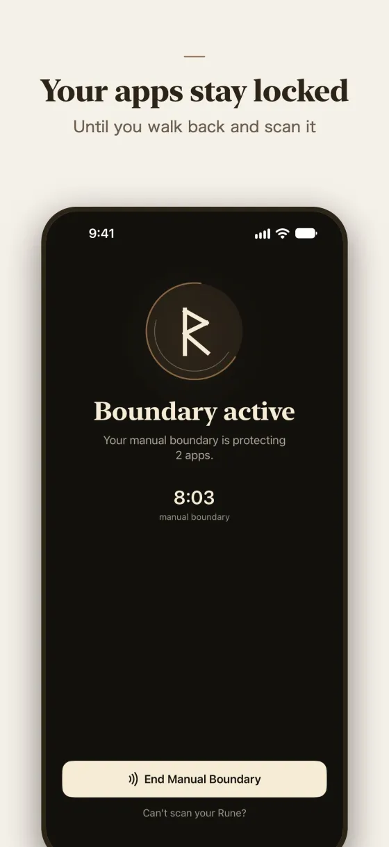 Your apps stay locked until you walk back and scan it.